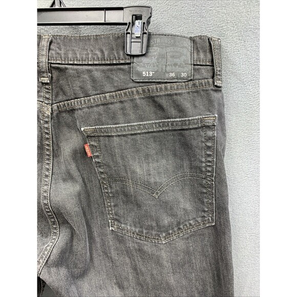 Levi's 513 Denim Jeans Men's Slim Straight Distressed Zip Black Size 36X30 - Picture 10 of 16